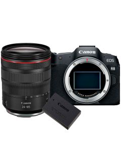 Canon EOS R8 + RF 24-105mm f/4 L IS USM + LP-E17 -järjestelmäkamera