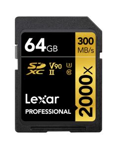 Lexar SDXC Pro 2000x U3 V90 UHS-II 64GB 300MB/s -muistikortti