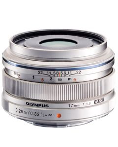 Olympus M.Zuiko 17mm f/1.8 -objektiivi, hopea