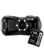 Ricoh WG-80 -kompaktikamera, musta + Lexar SDXC 128GB