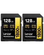 2 x Lexar SDXC Pro 1800x U3 V60 UHS-II 128GB 280MB/s -muistikortti