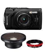 OM SYSTEM Tough TG-7 -kompaktikamera, musta + Fisheye FCON-T01 Kit