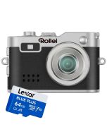 Rollei Mini Digital Camera -avaimenperäkamera, musta + Lexar microSDXC 64GB