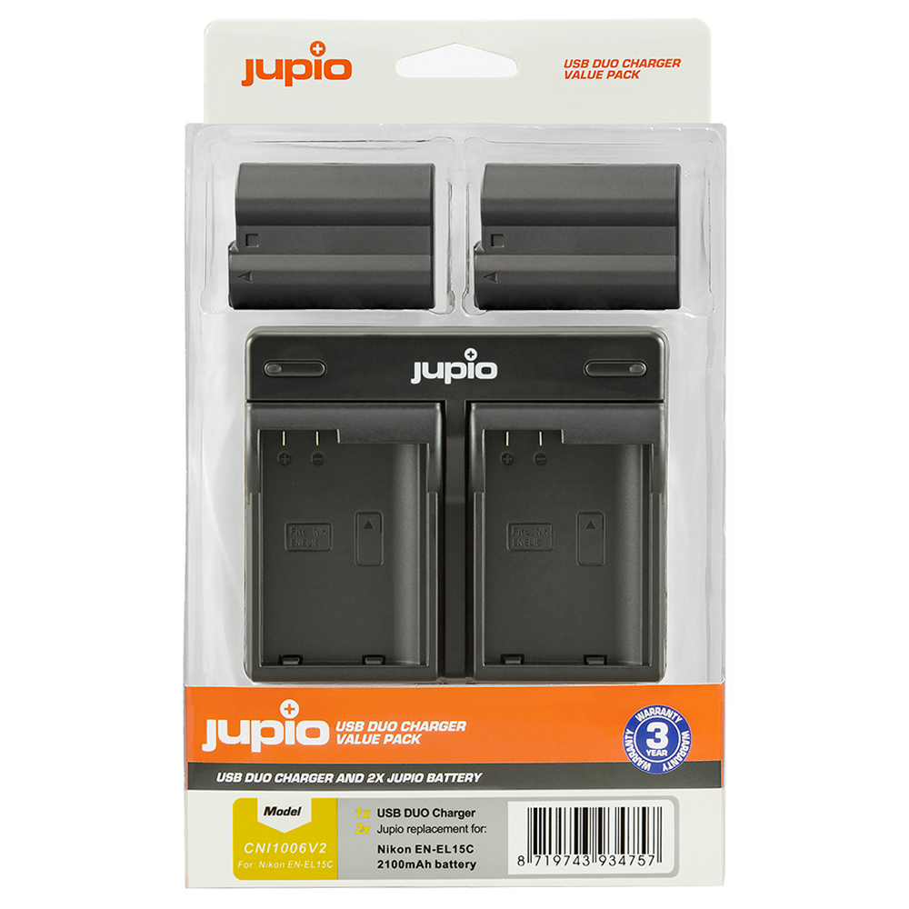 Jupio Value Pack V2: 2x En-el15c 2100mah + Usb Dual Charger -akku/laturikitti